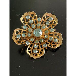 Coro Aqua Crystal Five Loop 3D Gold Tone Brooch
